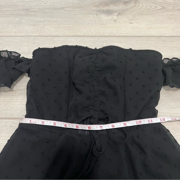 Shein Double Crazy Black Bardot Swiss Dot Frill Drawstring Detail Dress - Picture 9 of 10